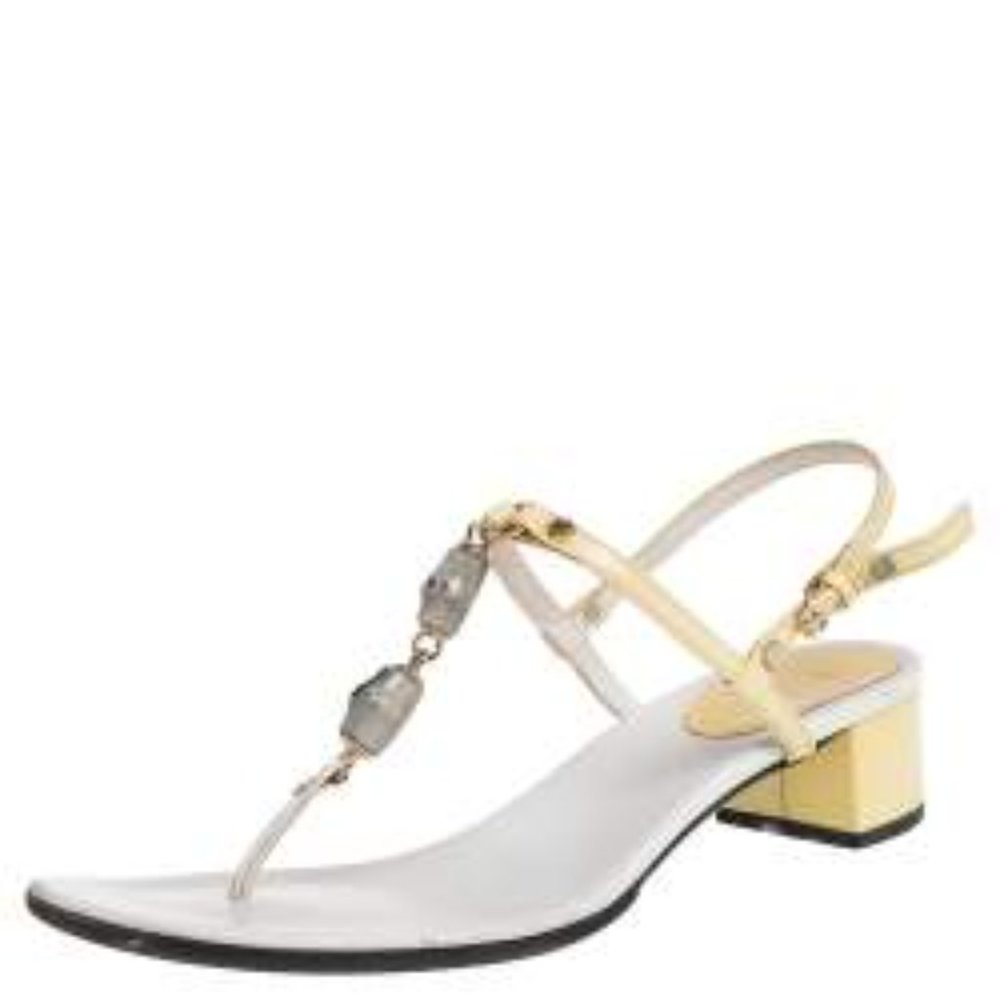 Gucci Bamboo White Block Heel Sandals sz 7.5